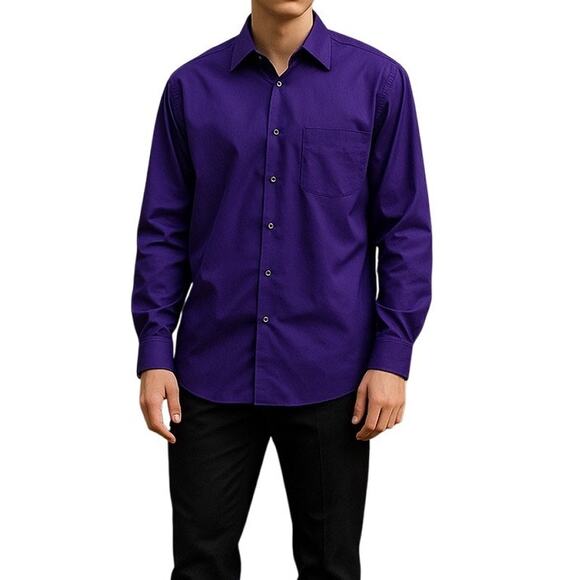Van Heusen Flex Regular Fit Stretch Button Up Shirt Large Purple 16-16.5 32/33 - Picture 1 of 12